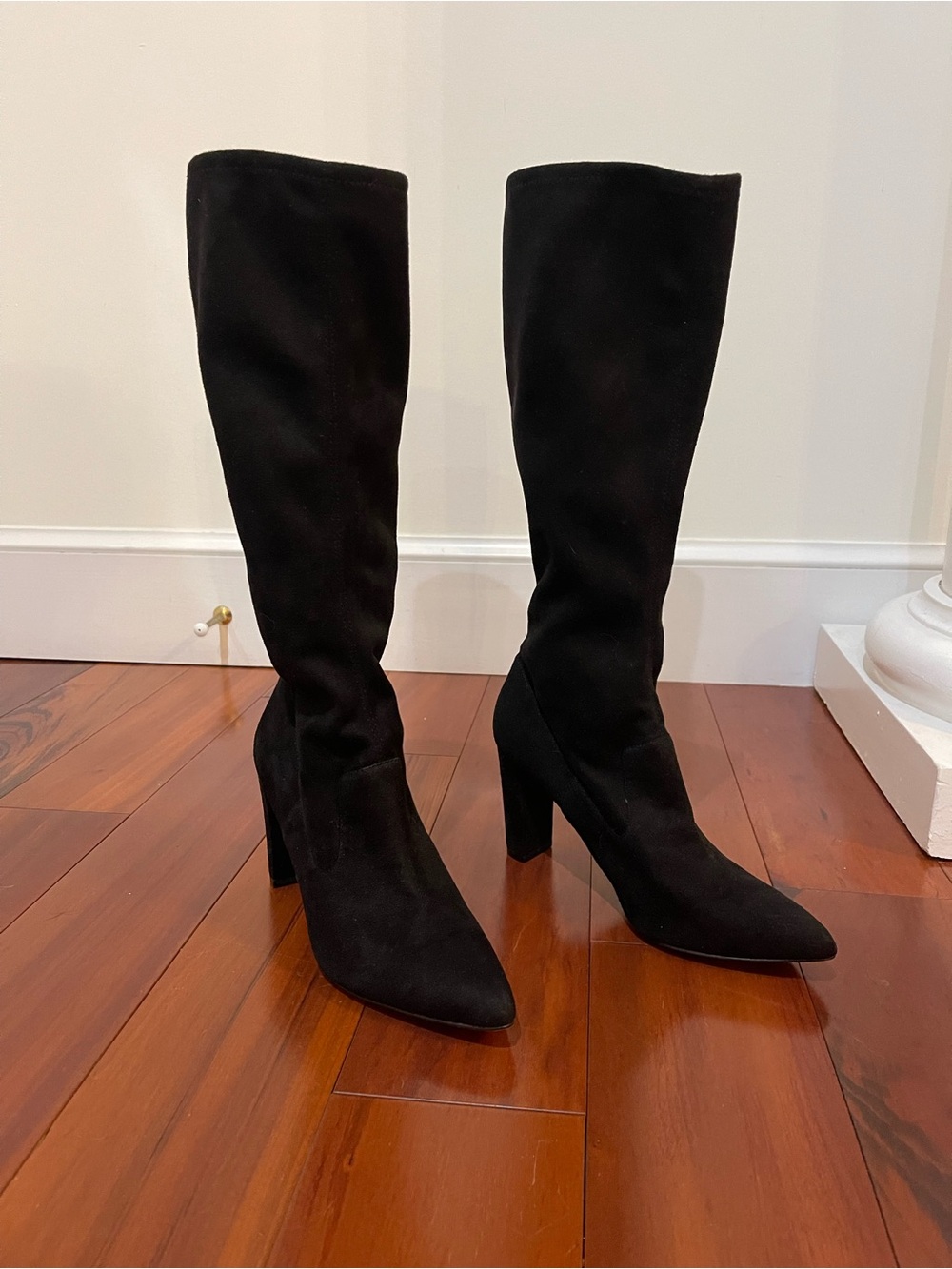 Adrienne Vittadini Black Knee-High Pointed Toe Block Heel Boots
